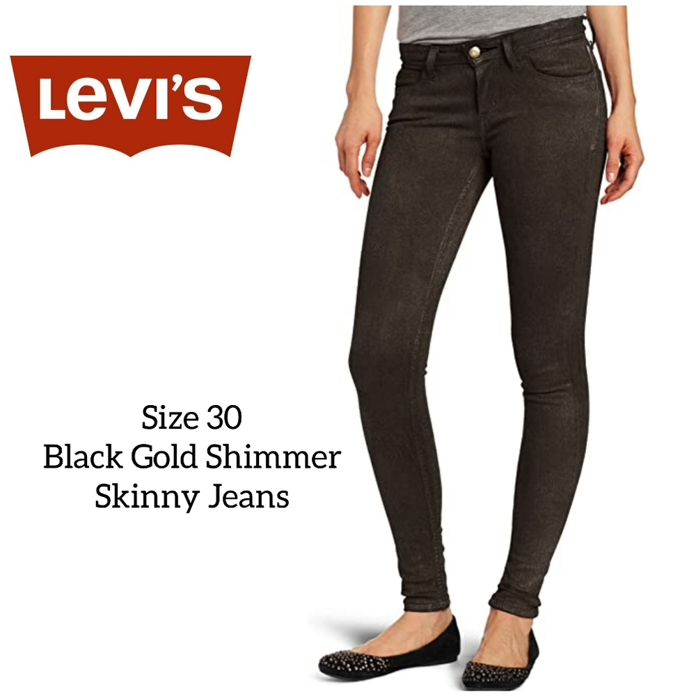 Levi's Black Gold Skinny Jeans Size 30 Shimmer Metallic Jeans